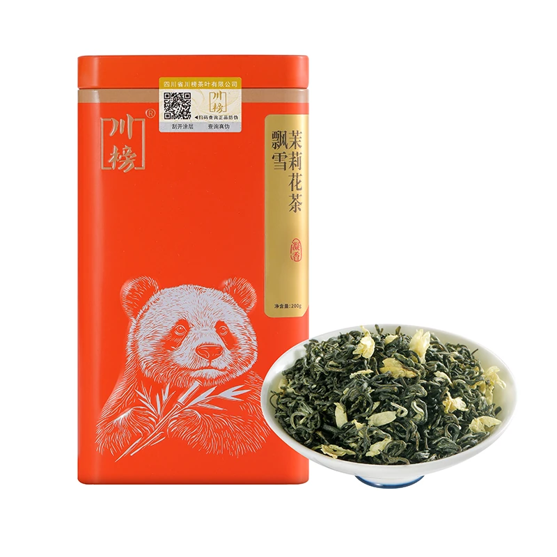 茉莉花茶飘雪，罐装花茶与干茶